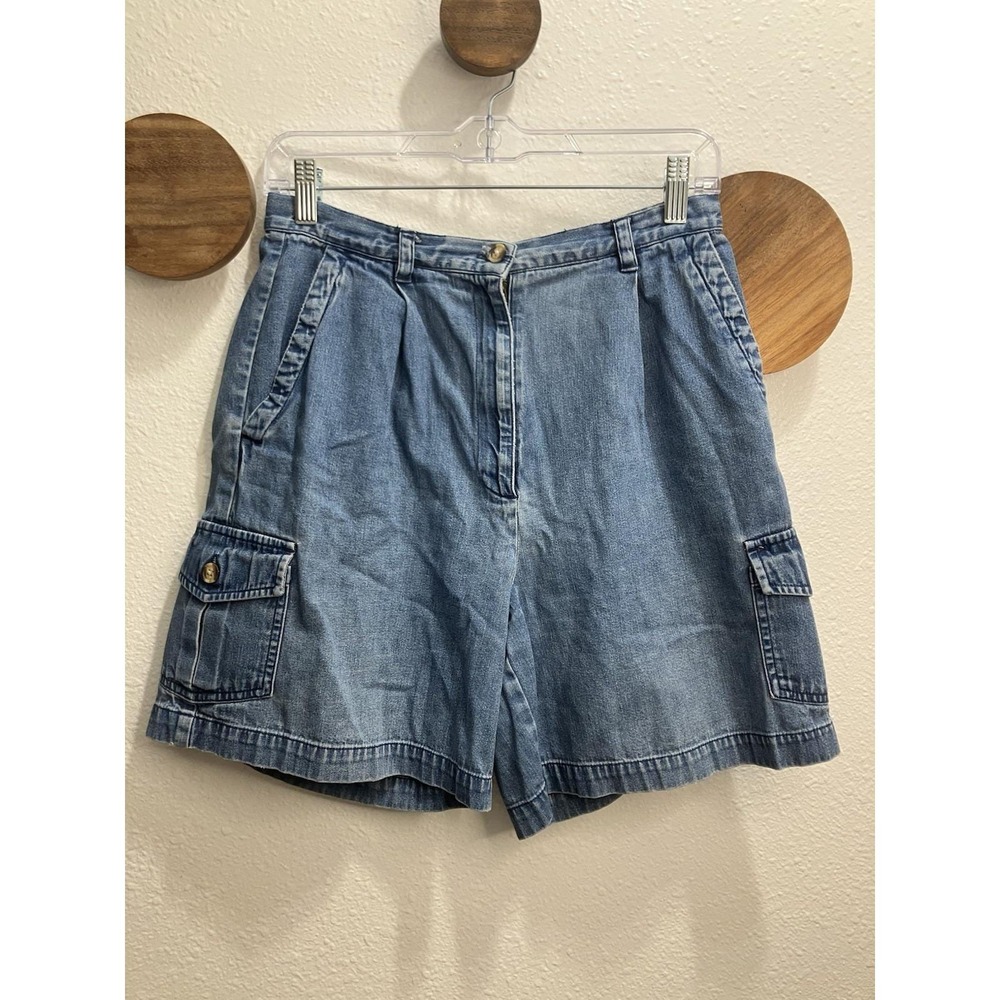 VTG Talbots 90s Normcore High Rise Light Wash Mom Shorts Flat Front Cargo Pocket